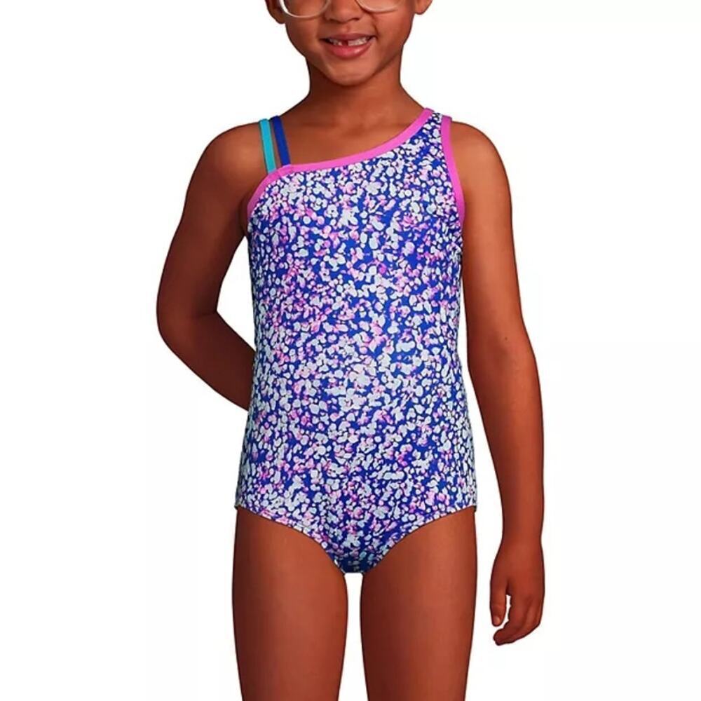 Lands End sz XL 14 16 plus one shoulder chlorine resistant one piece open back